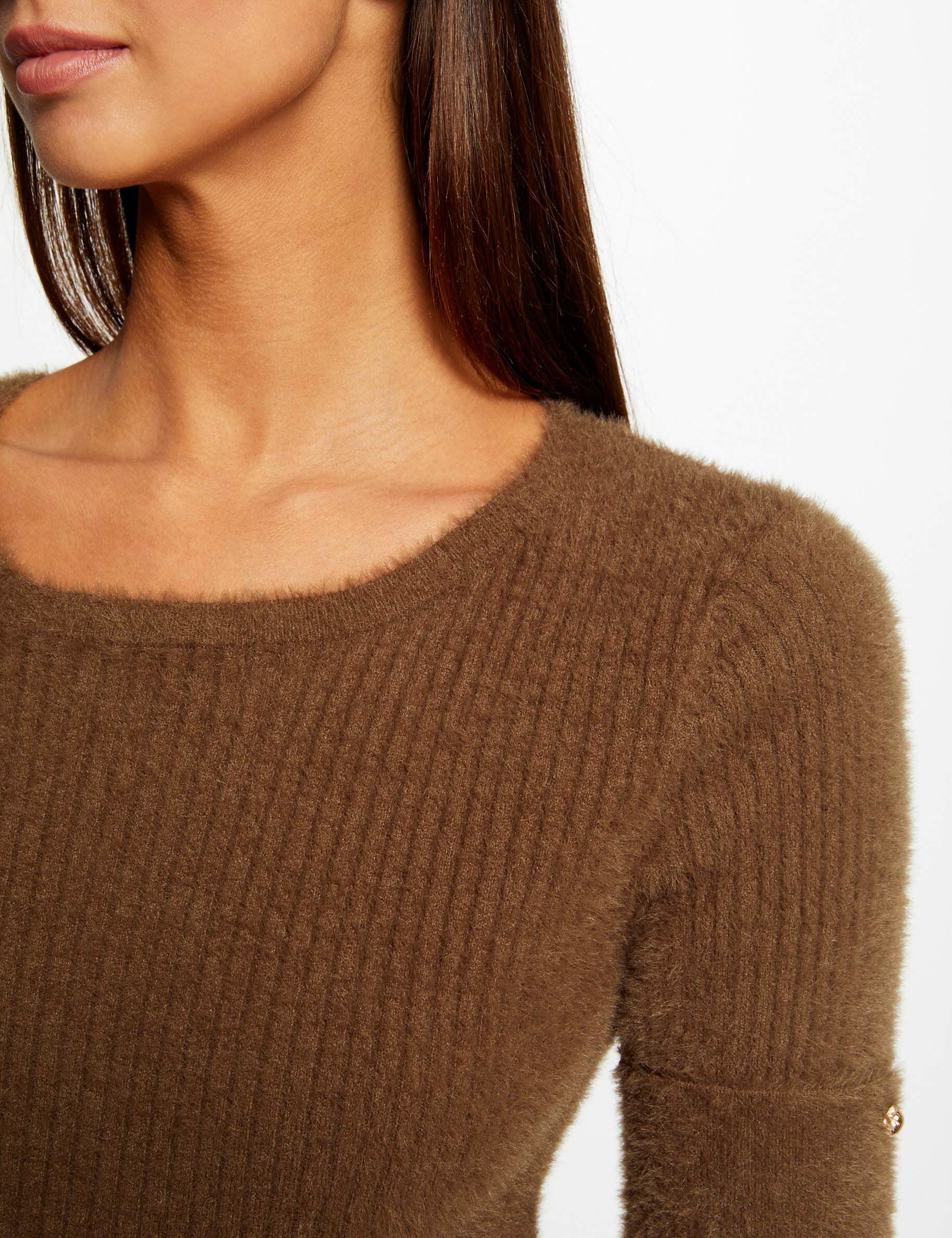 Pull manches courtes côtelé vert moyen femme - vert_moyen
