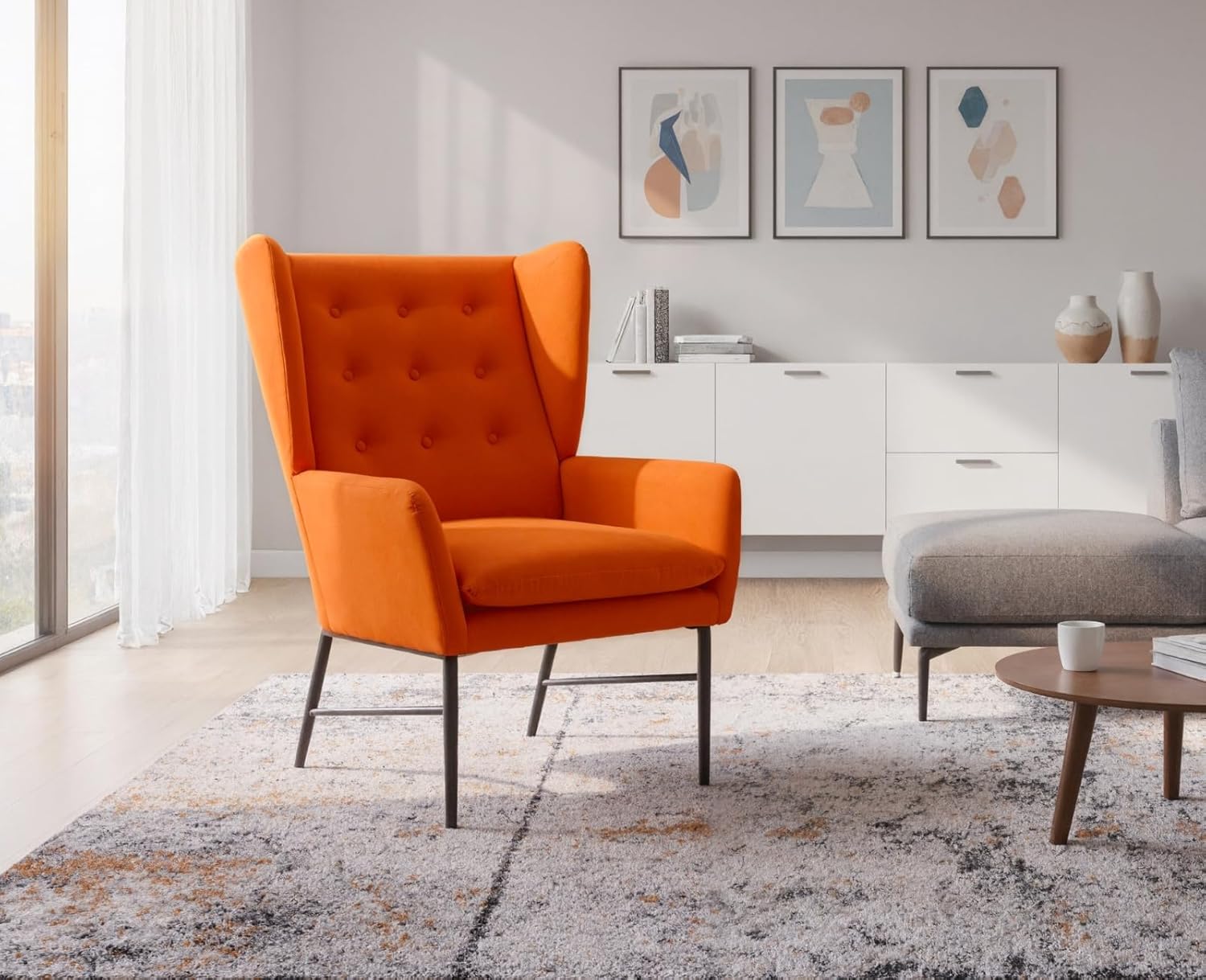 chairus Einzelsofa Loungesessel Samt Polsterstuhl mit Armlehne Gepolstert Wannenstuhl Seitenstuhl für Balkon Wohnzimmer (Orange)