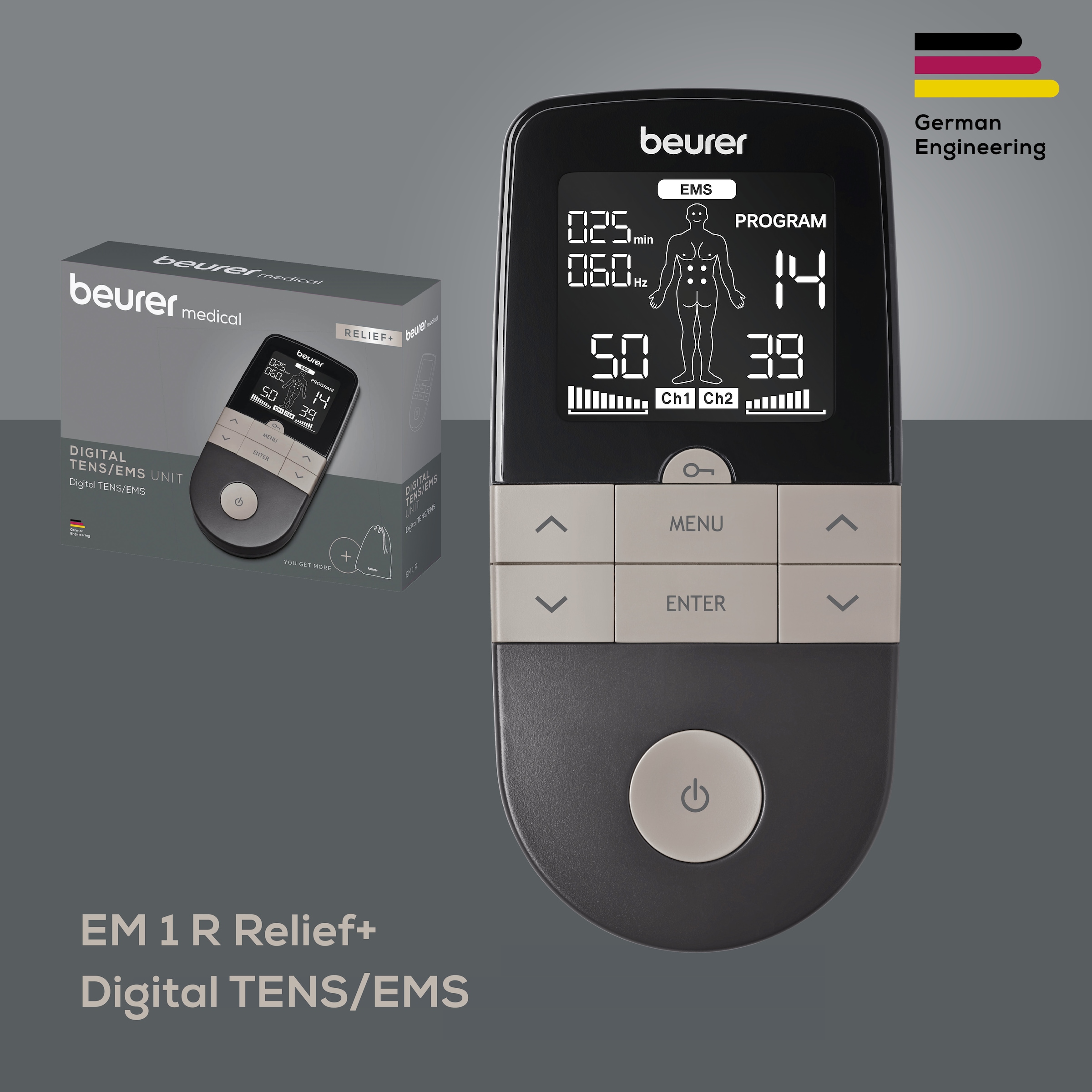 BEURER TENS-EMS-Gerät »Digital EM 1 R Relief+, 3-in-1 Reizstromgerät« zur Schmerztherapie, Muskelstimulation und Entspannung