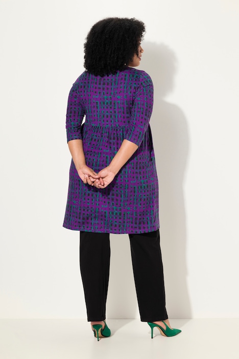 Longshirt, Karo, A-Linie, Carree-Ausschnitt, 3/4-Arm