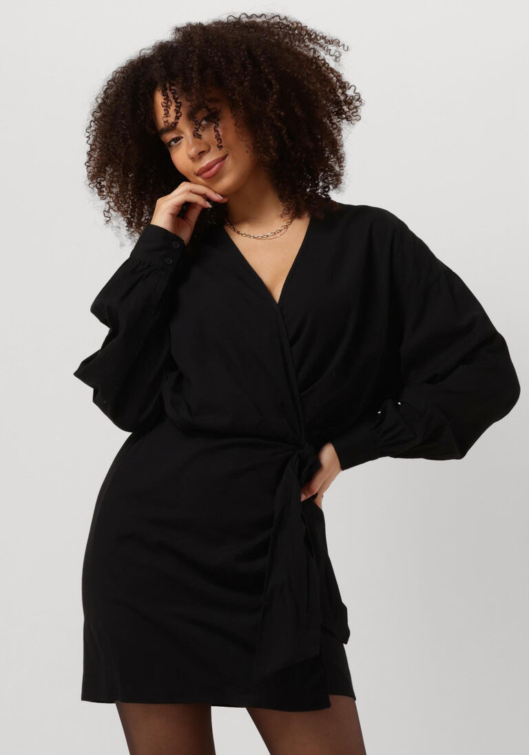 ALIX THE LABEL zwarte alix the label mini jurk ladies woven linen look wrap dress