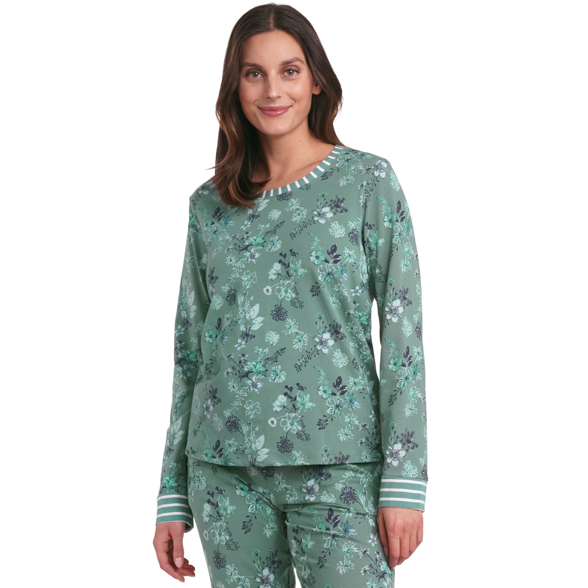 Gina Benotti Damen Schlafshirt mit Blumen dunkelgrün