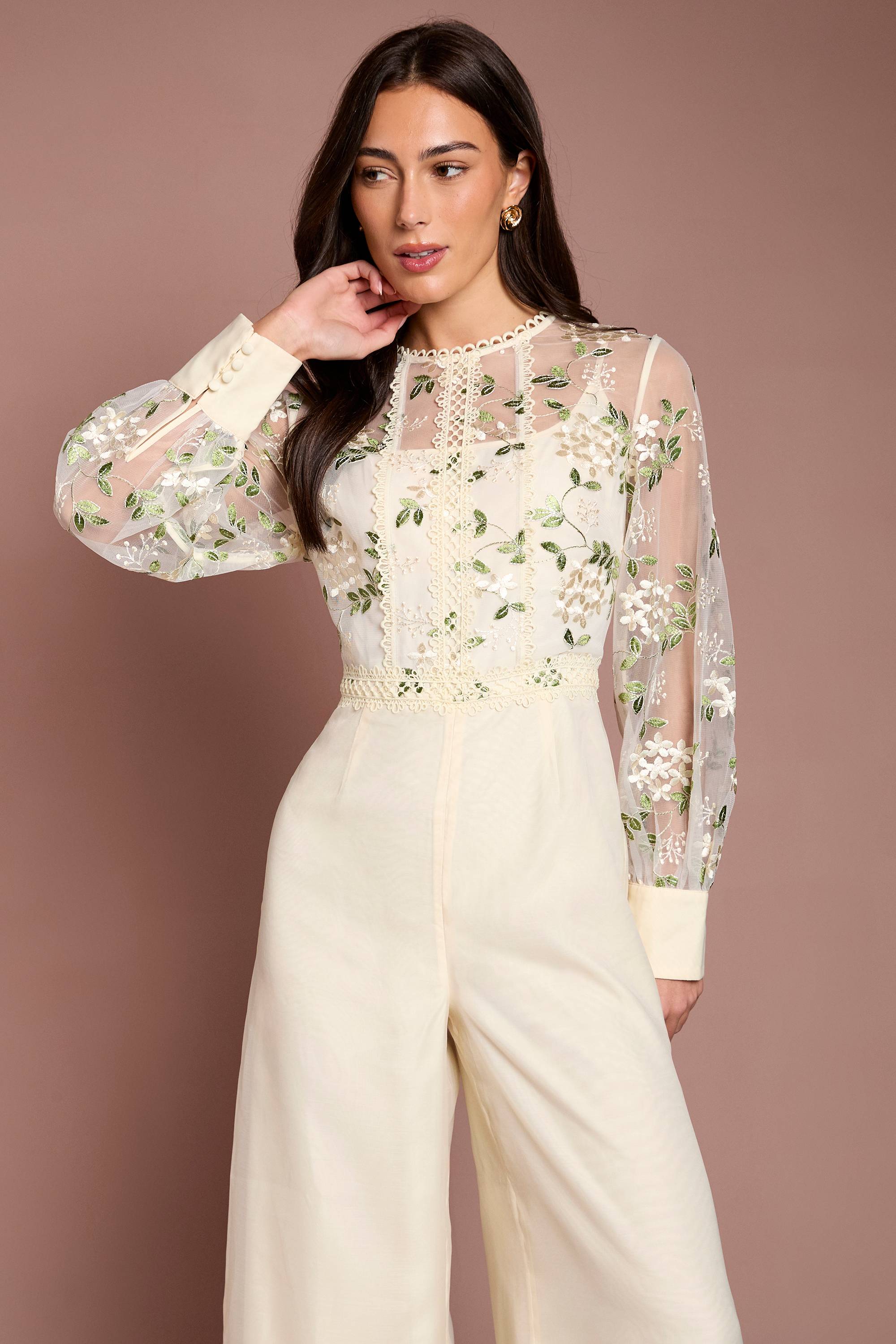 Coast Combinaison-pantalon À Manches Longues En Mesh Brodé De Fleurs