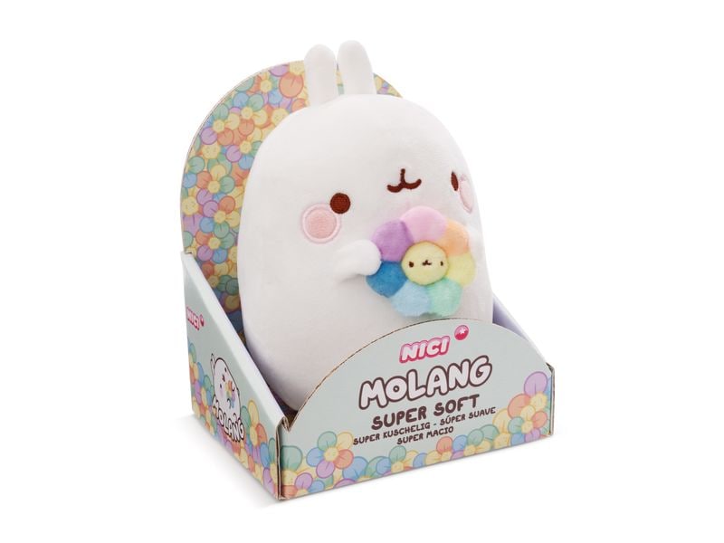 Nici Kuscheltier Molang mit Regenbogenblume 24 cm Plüschtier mit einer pastellfarbenen Regenbogenblume