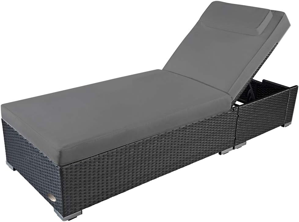 RS Trade Sonnenliege Palermo Silber/Grau - Outdoor Liege mit beständigem Poly-Rattan-Geflecht - verstellbare Rückenlehne – extra hoch & breite Liegefläche - inkl. Kopfteil und 10 cm Auflage QJ9641978