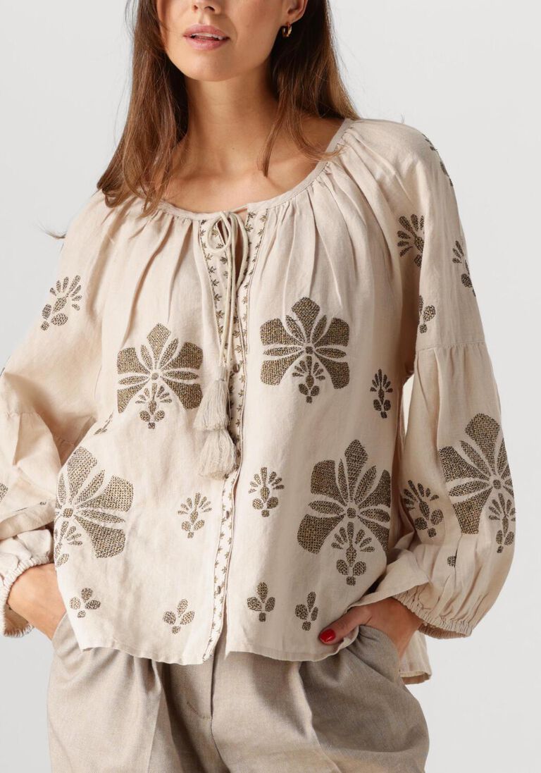 beige summum blouses longsleeve top linen heavy embroidery