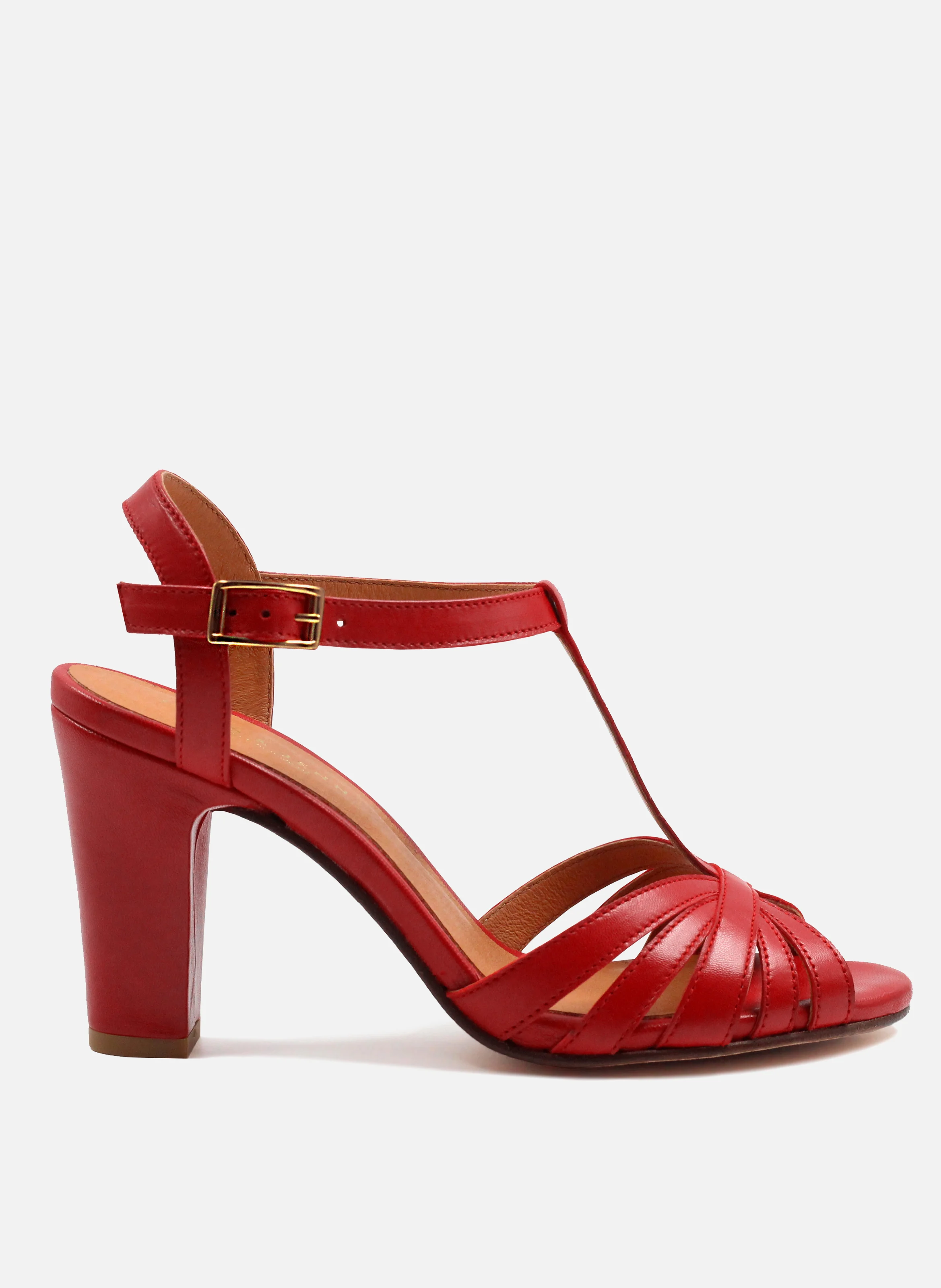 Sandales talon brides cuir lisse | Rouge