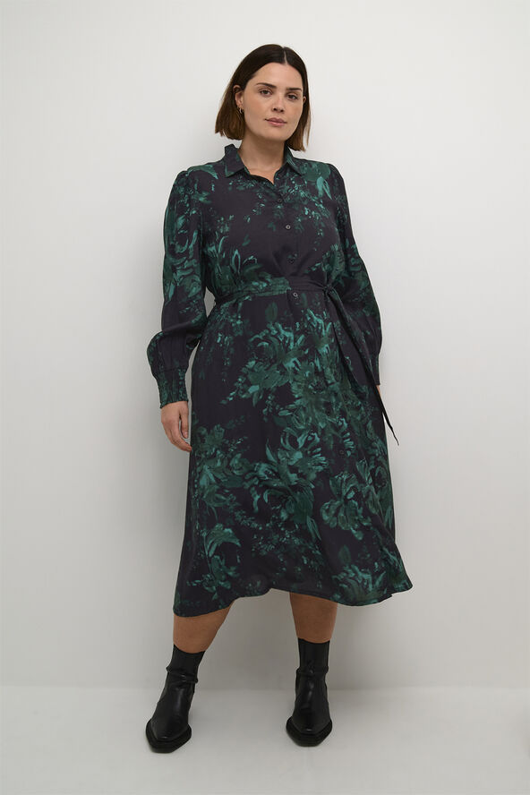 Kaffe Curve KCmina Shirt Dress Black/green painted flower