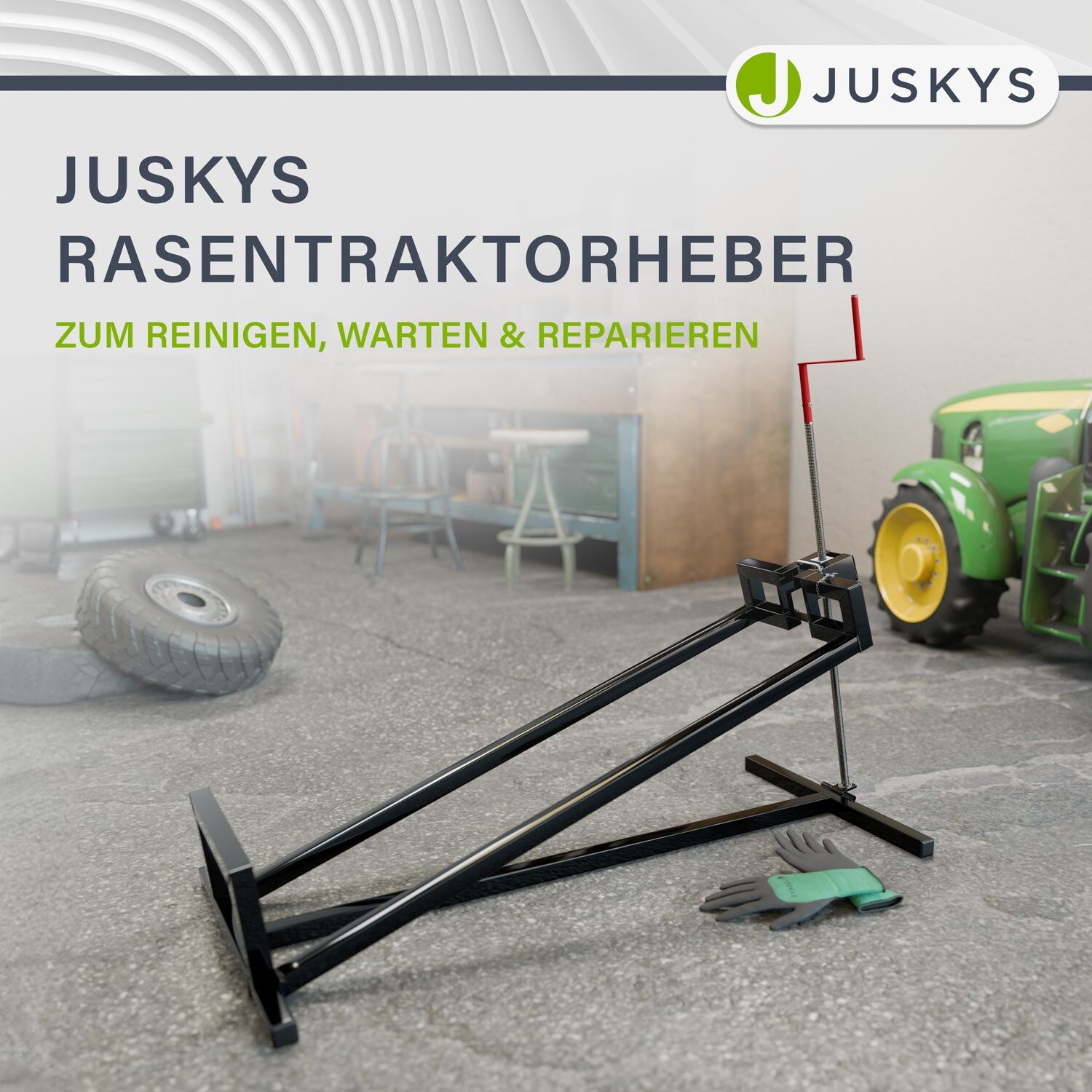Juskys Rasentraktorheber in Schwarz für Rasenmäher und Aufsitzmäher bis 400 kg und 45°