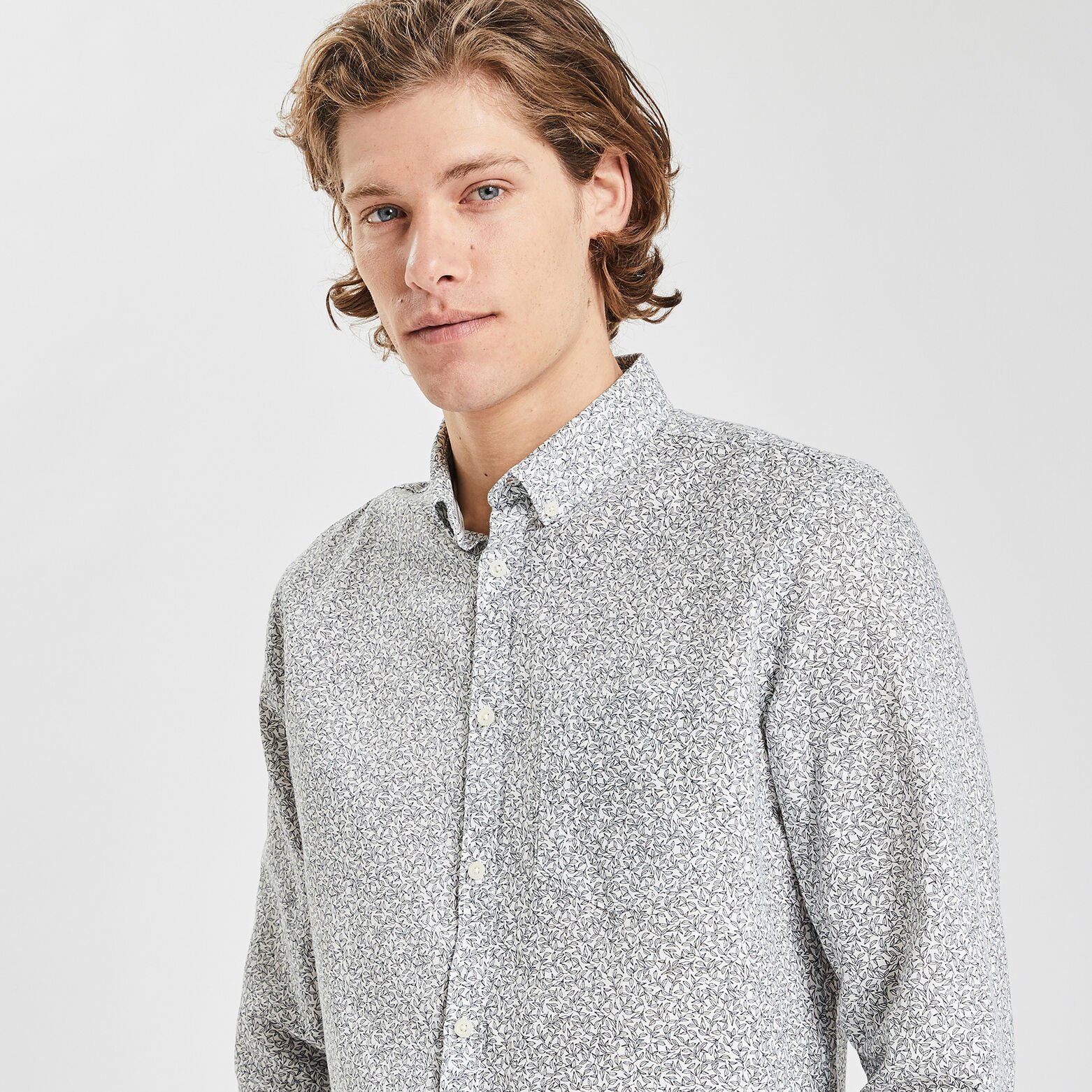 Chemise regular imprimé fleur coton lin Blanc