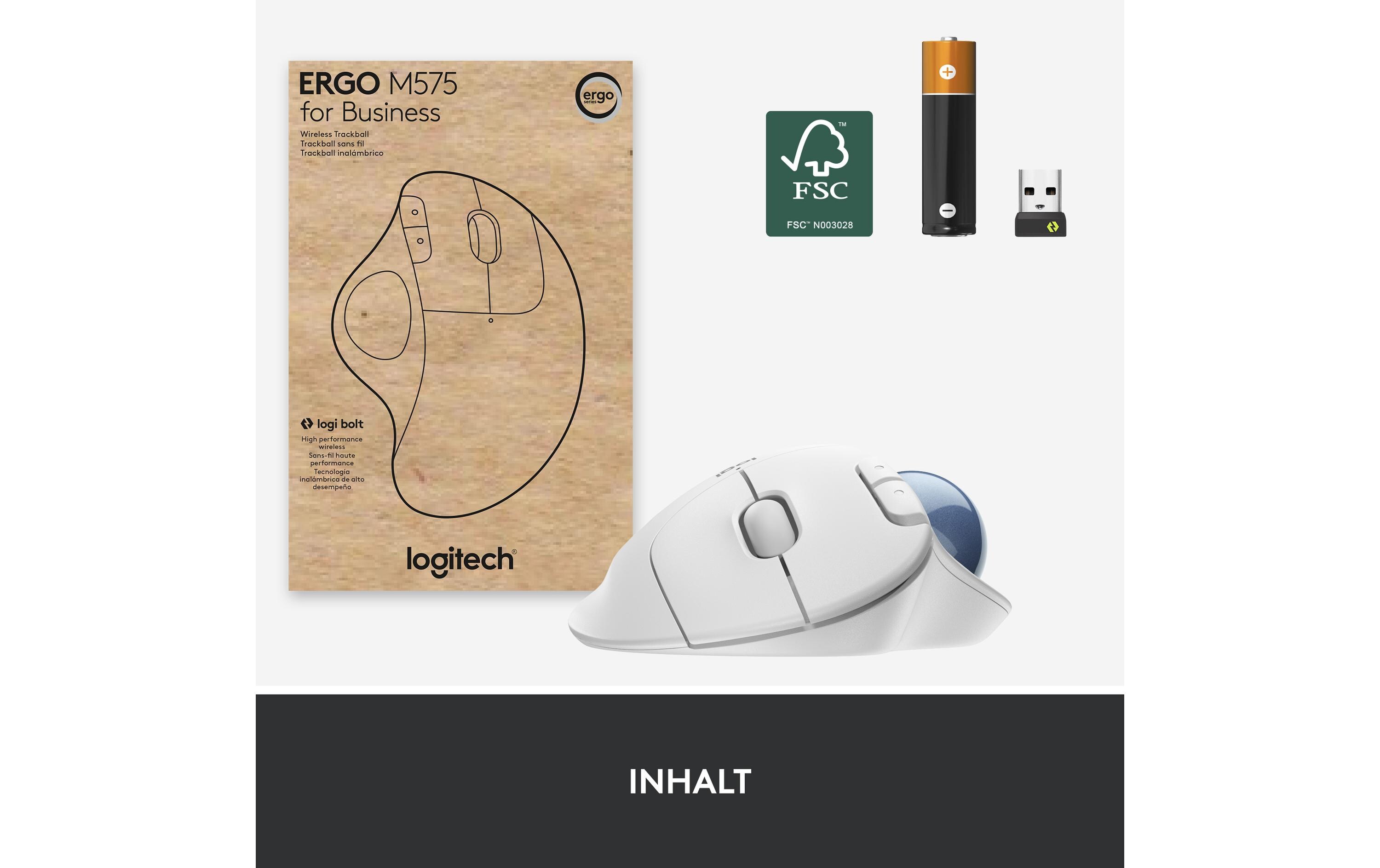 Trackball Ergo M575 for Business Off-whiteKabelloser, ergonomischer Trackball mit Logi Bolt Empfänger