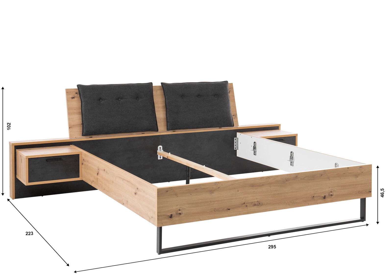 vito Bettanlage SPIEZ 180 x 200 cm Artisan Eiche/ Terra Mater schwarz