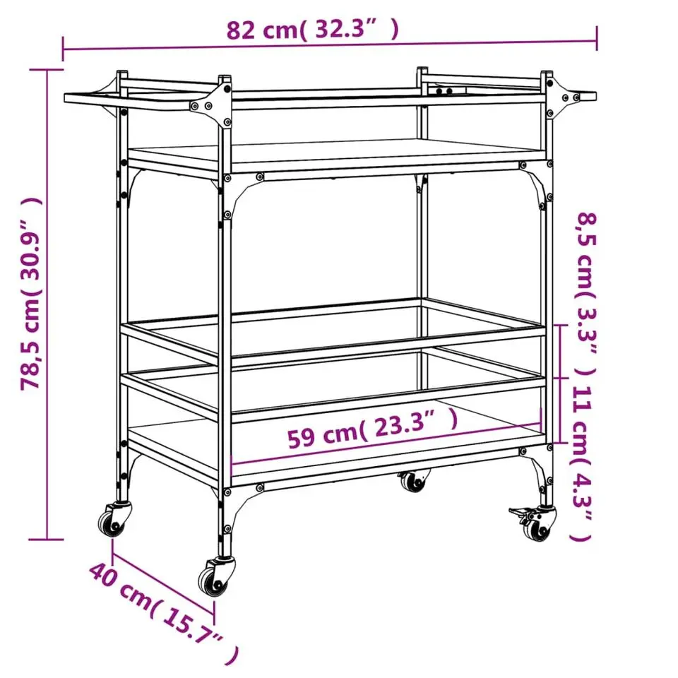 vidaXL - Keukentrolley - Zwart - Bewerkt hout
