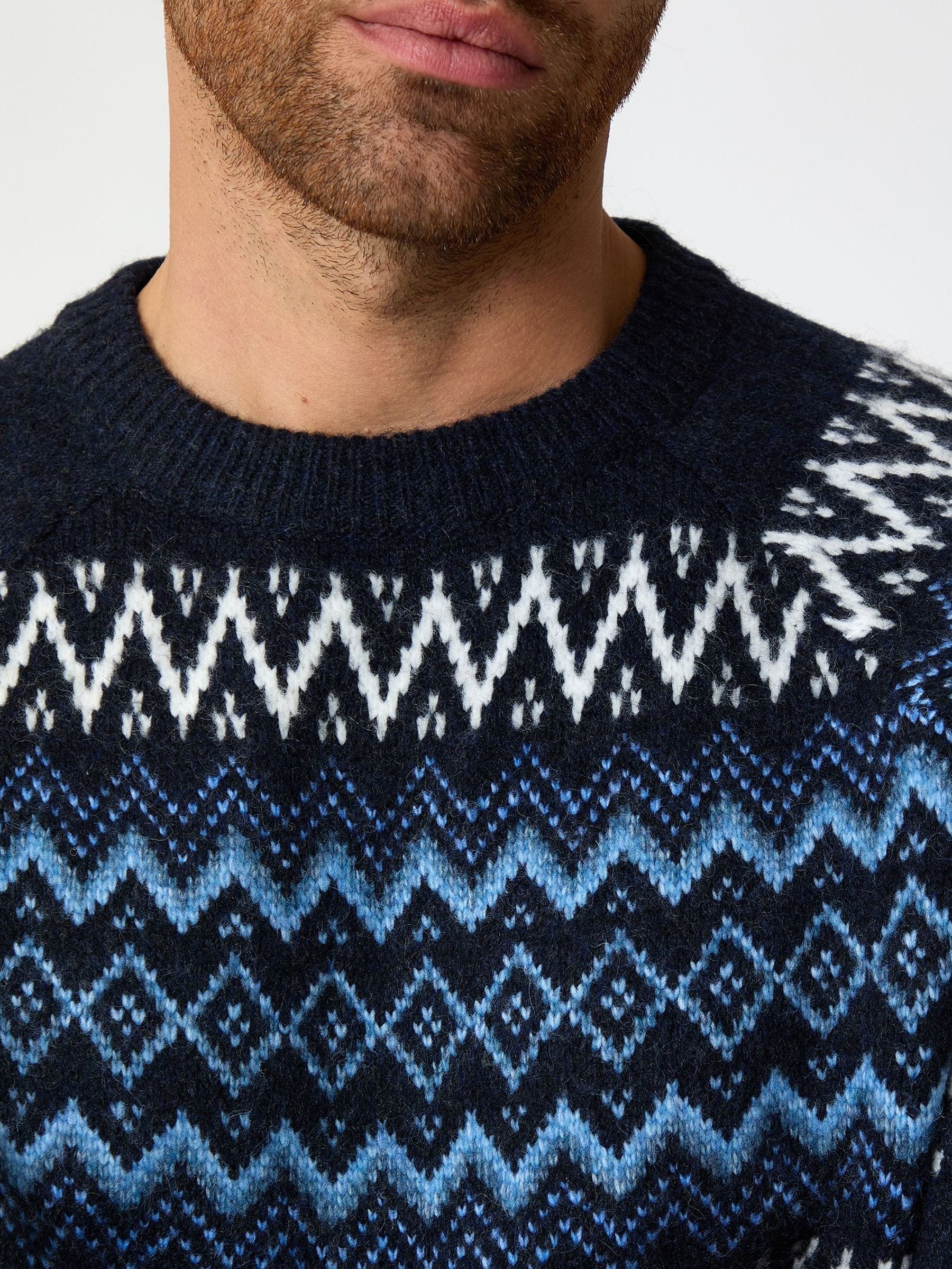 Marineblauw - Threadbare Kersttrui met raglanmouwen en fairislemotief