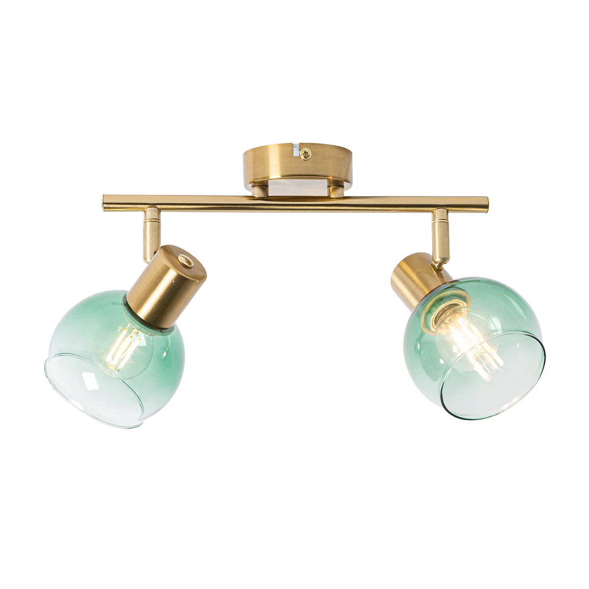 Art Deco spot goud met groen glas 2-lichts - Vidro