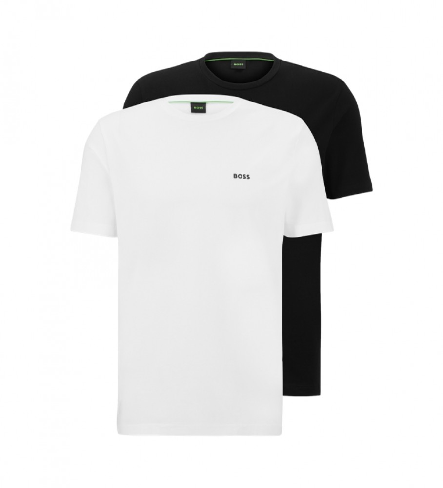 Conjunto de 2 camisetas com o logotipo da BOSS, uma preta e outra branca.