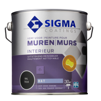 Sigma muurverf reinigbaar mat RAL 7016 2,5 liter