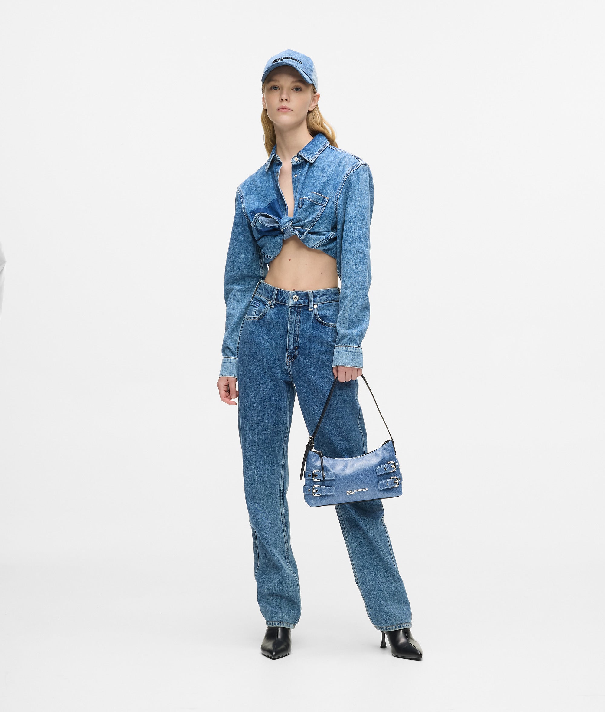 Denim schoudertas met gesp