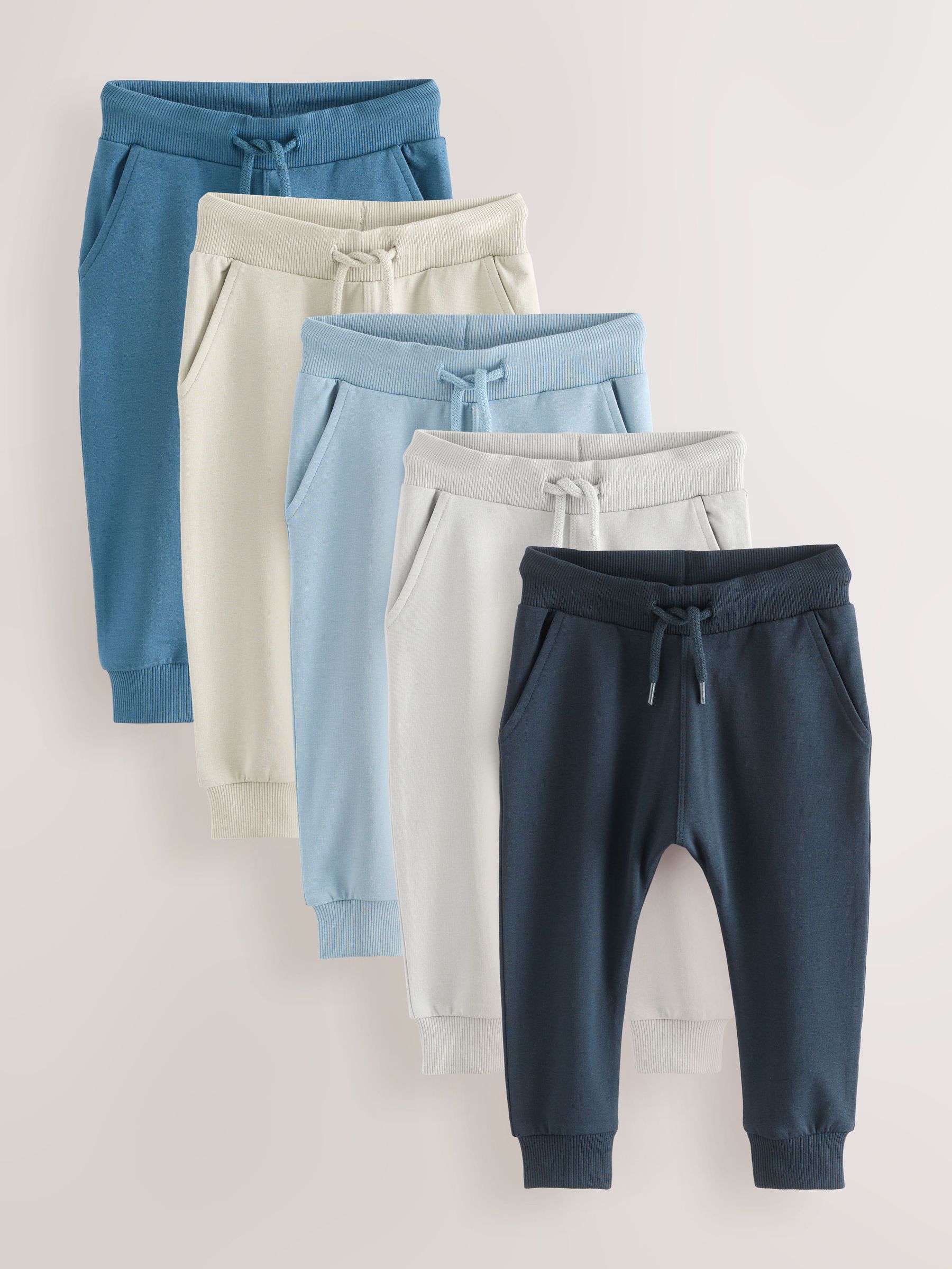 Blauw/Ecru/Marineblauw - Verpakking van 5 joggingbroeken (3mnd-7jr)
