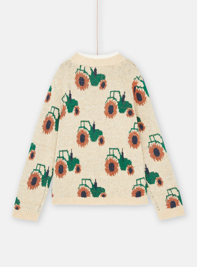 Pull blanc crème imprimé pour garçon