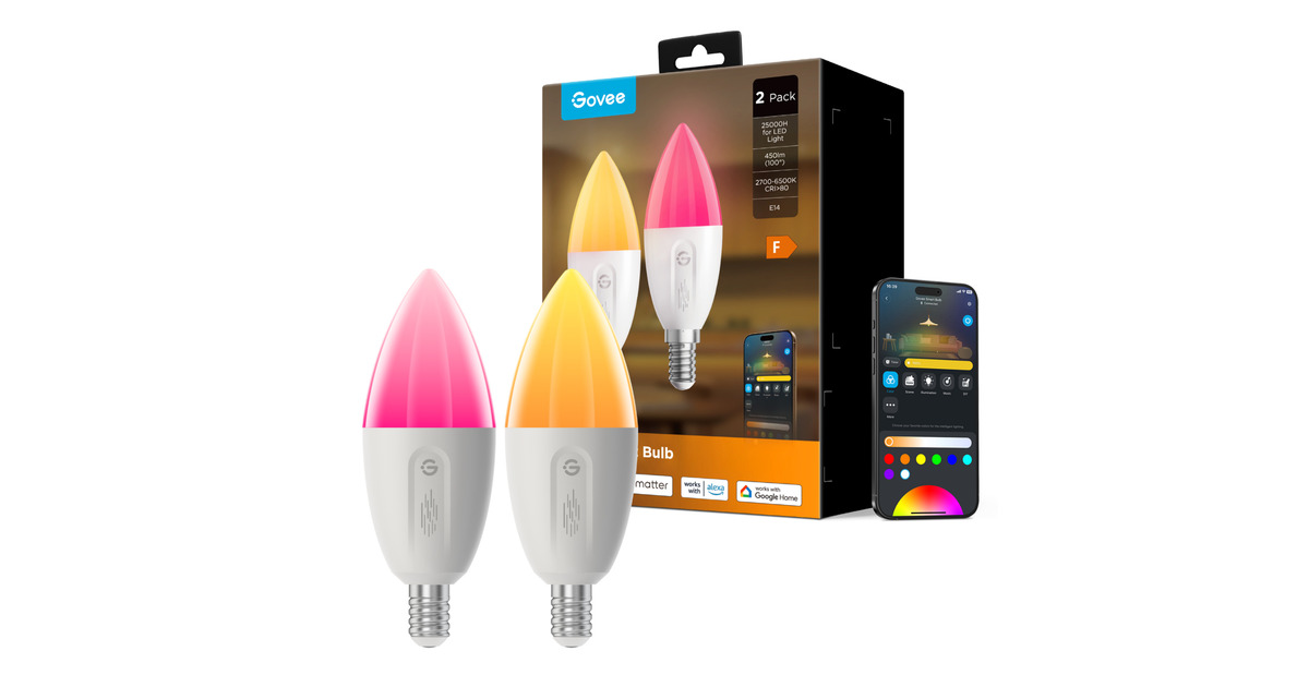 GoveeSlimme dimbare E14 ledlampen - 2-pack  (2.4GHz Wi-Fi + Bluetooth)