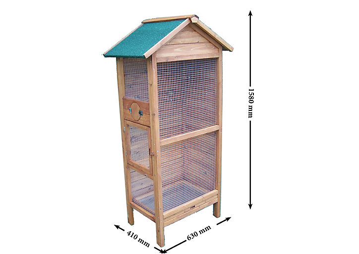 Cage à oiseaux 0,42m² en bois teinté clair pour 3 à 4 oiseaux Habrita