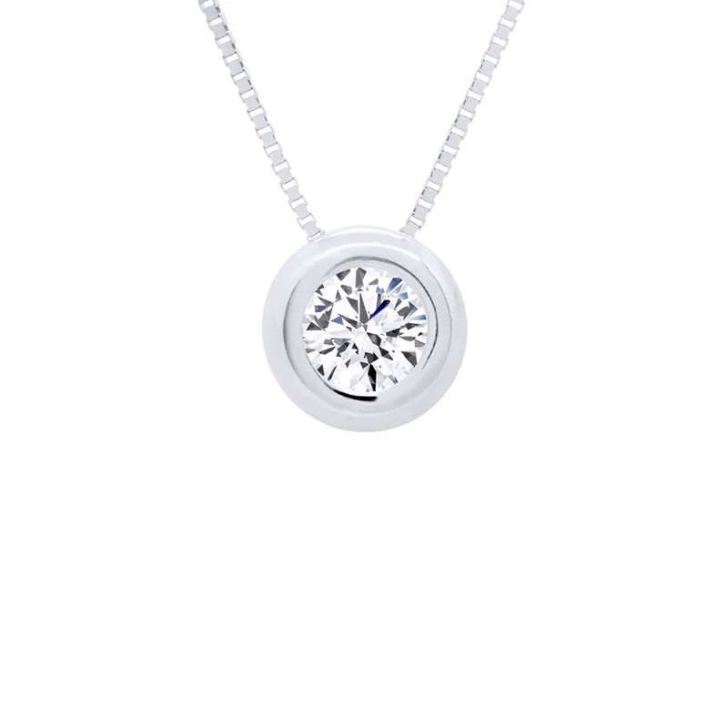 Collier solitaire - Or Blanc - Orné d'un Oxyde de Zirconium 3 mm serti Clos