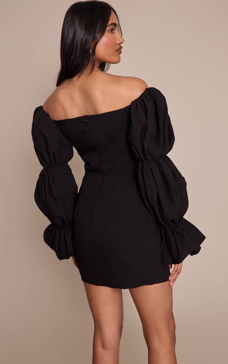 Noir Robe Moulante Bardot À Manches Bouffantes