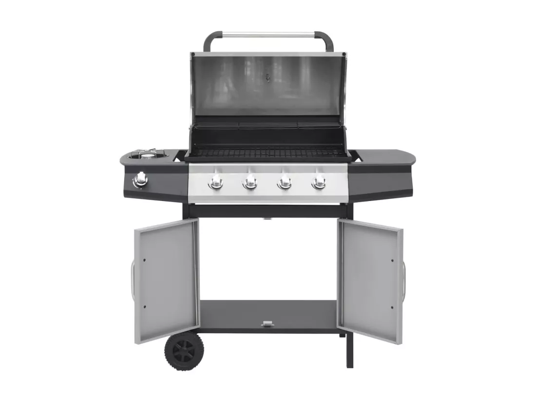 Barbecue à gaz 4+1 zones cuisson Noir et argenté Acier et inox