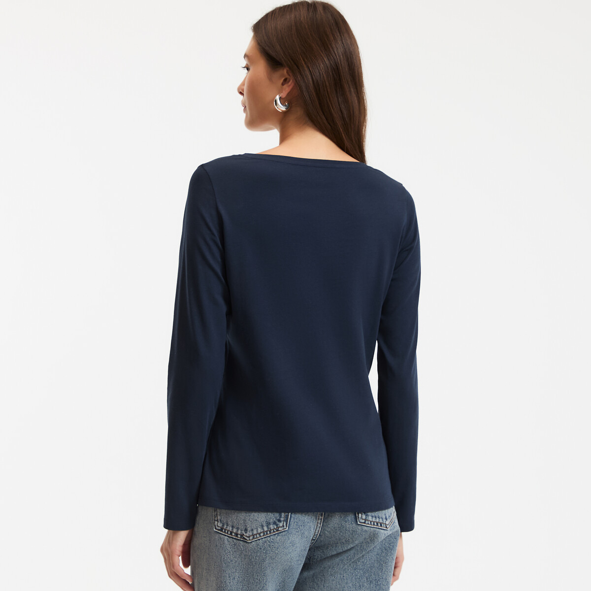 COLEÇÕES LA REDOUTE<br>Camiseta de algodão orgânico, gola redonda, mangas compridas