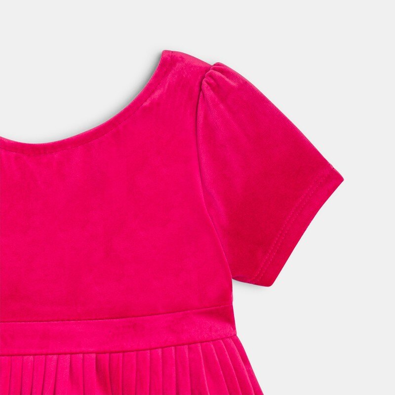 Robe de fête velours plissée rouge bébé fille Rose