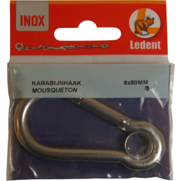 Ledent karabijnhaak gesloten oogRVS 80 mm