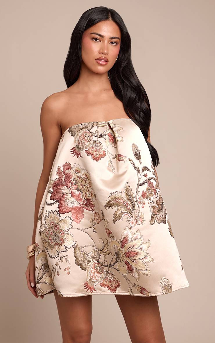 Multicolore Robe Bouffante Brodée En Jacquard Floral