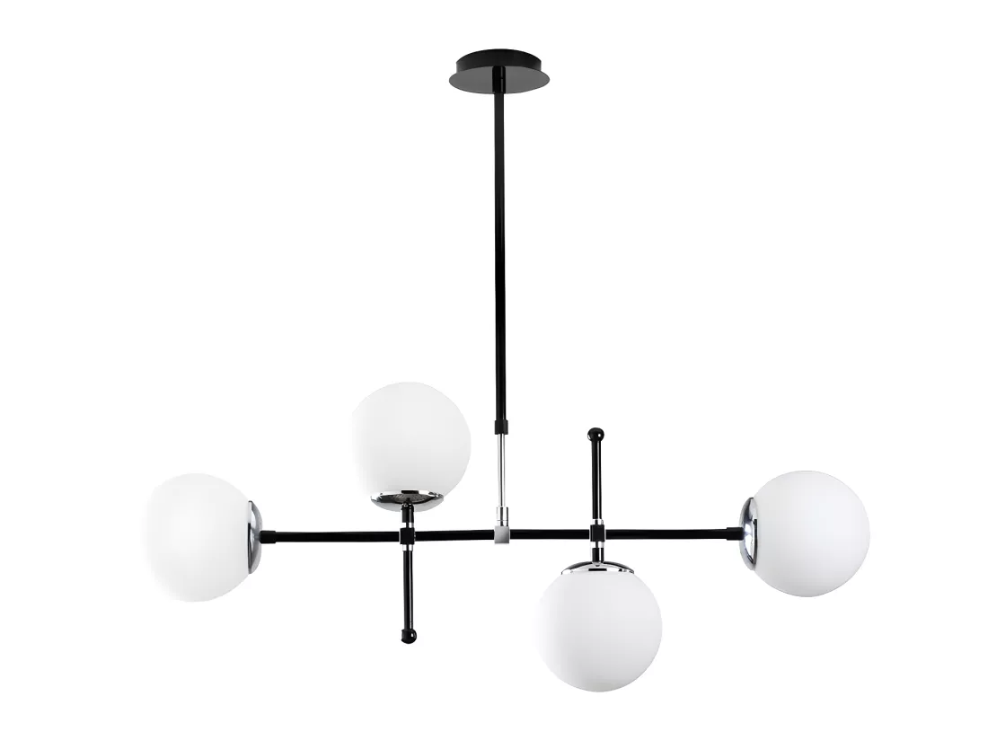 Lustre en métal à hauteur réglable - 4 globes - L. 108 x H. 67/82 cm - Noir et blanc - LEGEND