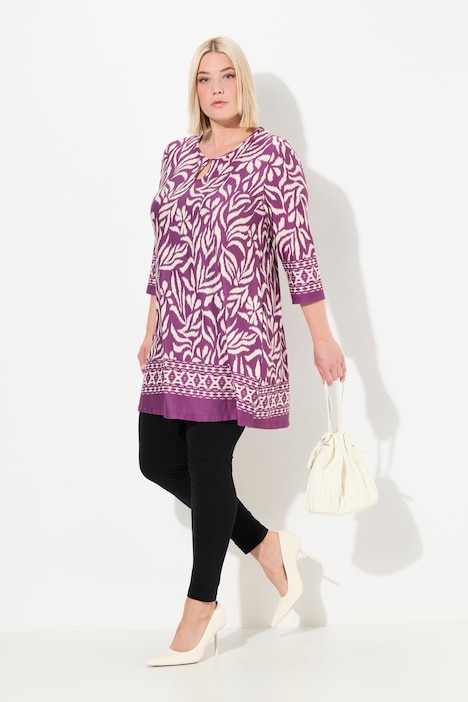 Longshirt, A-Linie, florales Muster, Saumbordüre