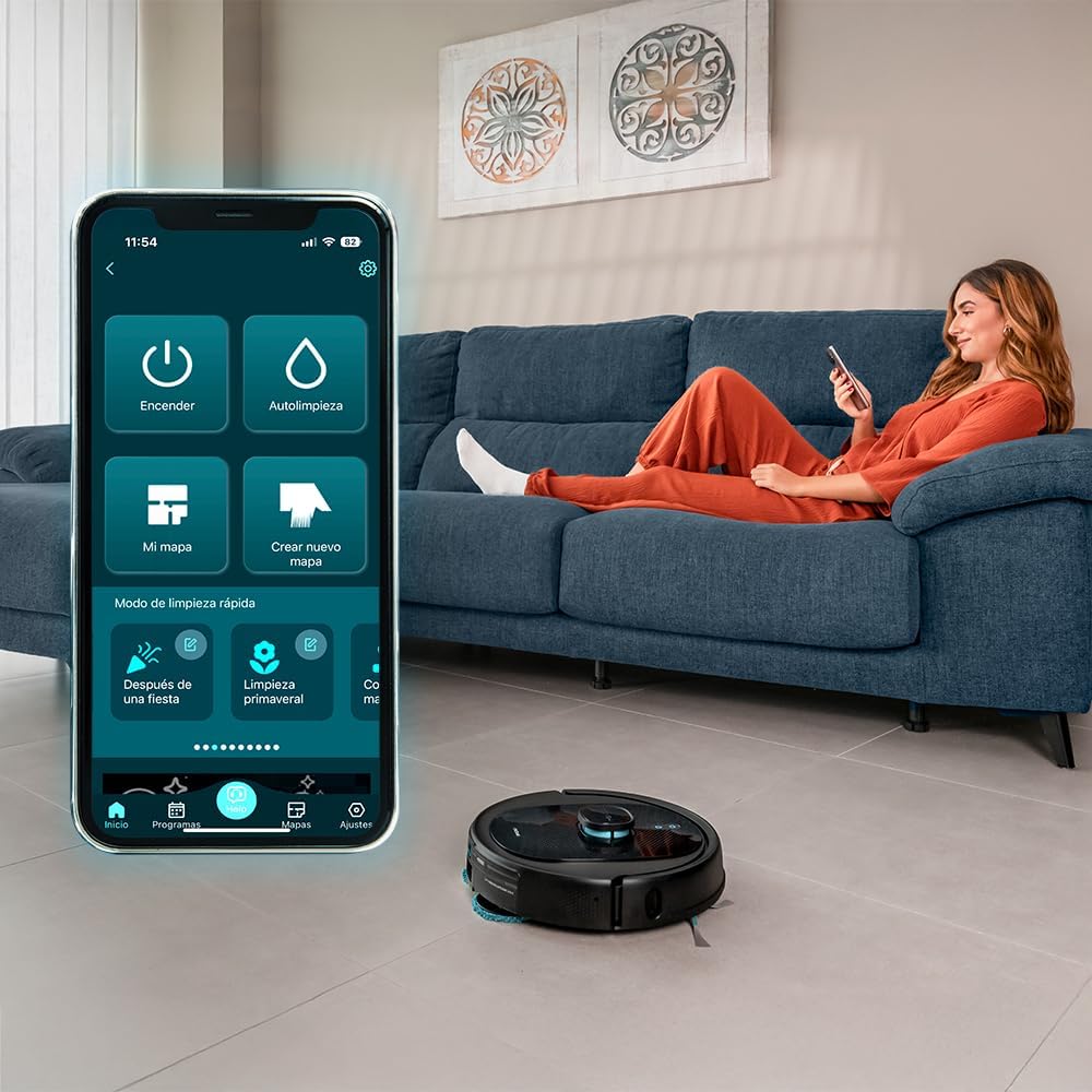 Cecotec Saugroboter Conga 9590 Spin Revolution Ultra Power Home, Lasernavigation, Künstliche Intelligenz, 10.000 Pa, max. 240 Minuten Akkulaufzeit, rotierende Mops, Silikonbürste für Haustiere.