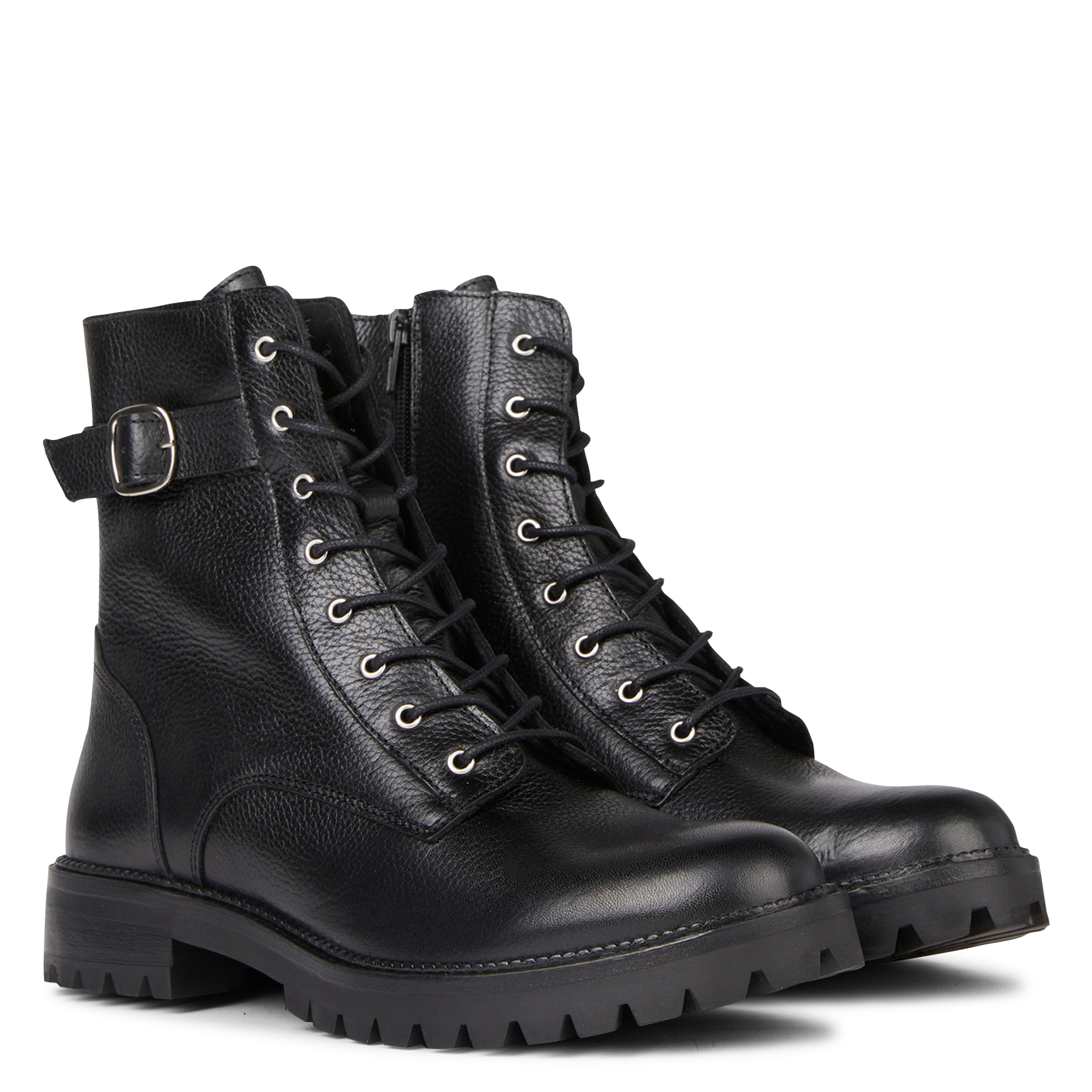 BRITANY - Bottines à lacets crantés en cuir grainé | Noir