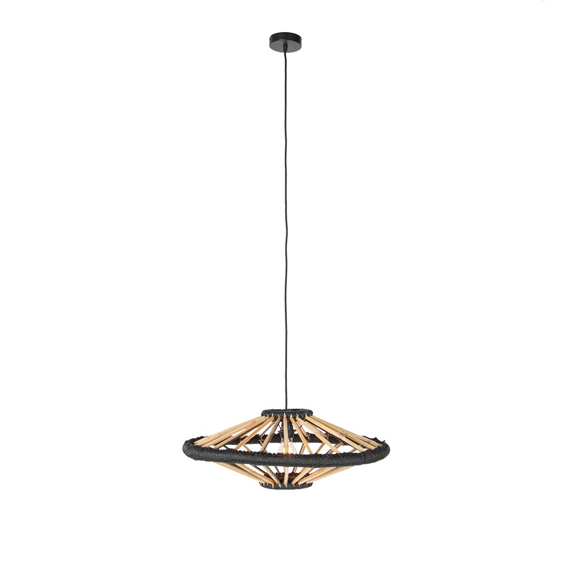 Oosterse hanglamp bamboe met zwart 60 cm - Evalin