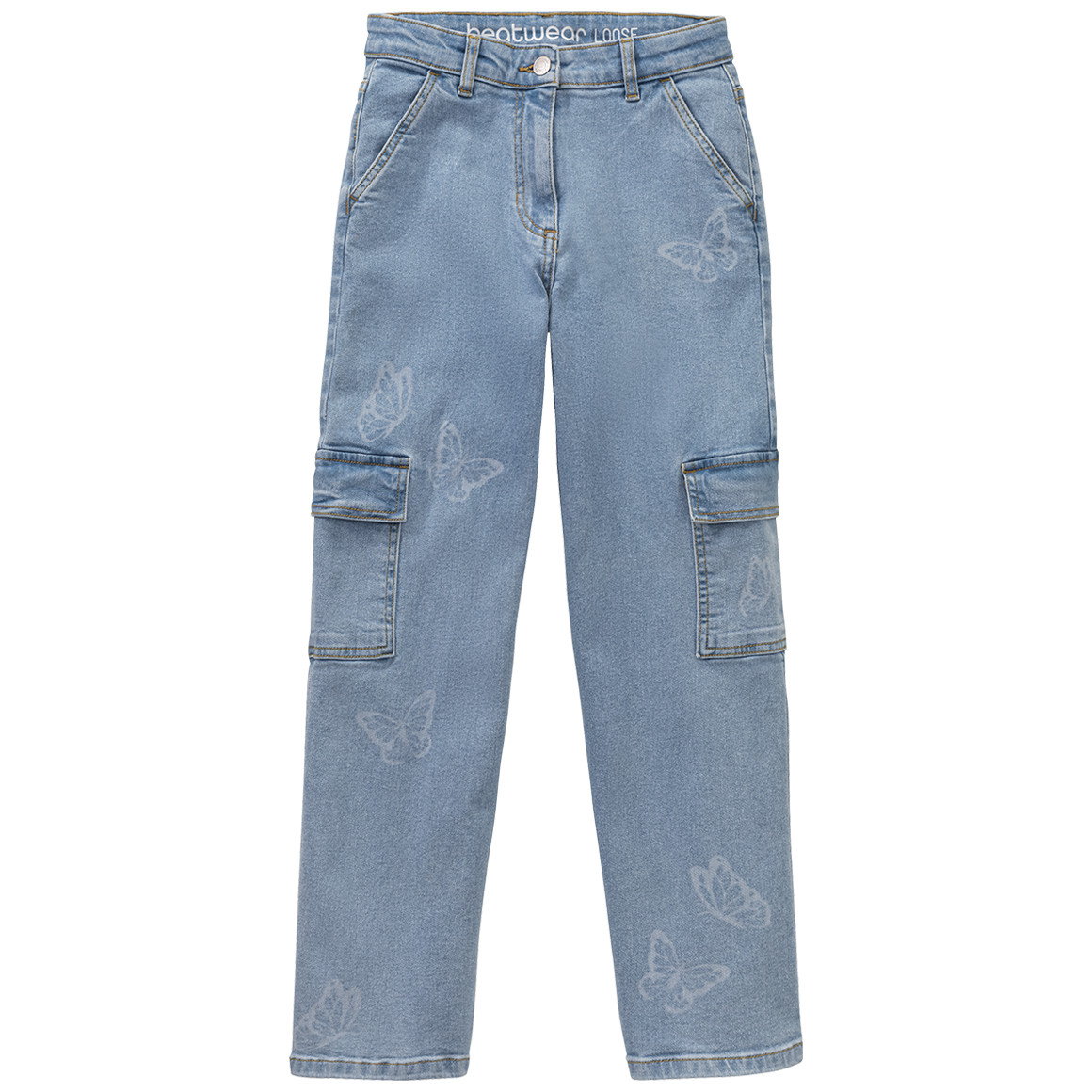 Beatwear Mädchen Loose-Jeans im Cargo-Style hellblau