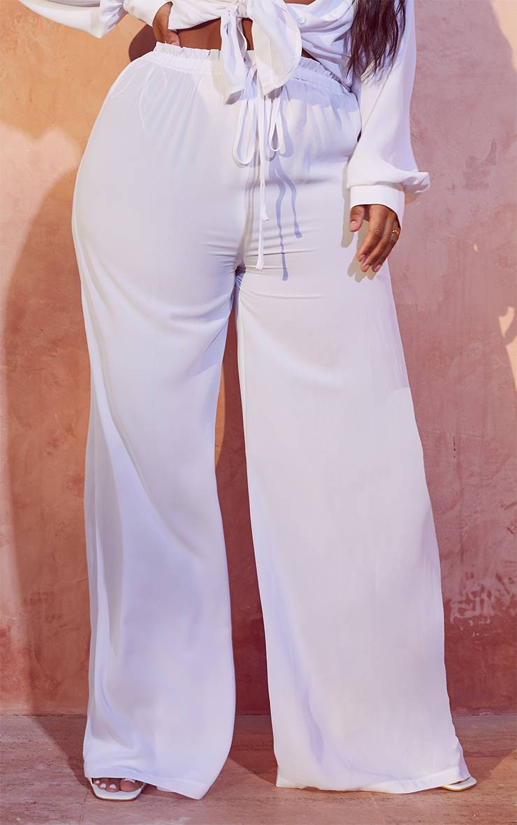 Blanc Pantalon De Plage Noué À La Taille Plus Basic