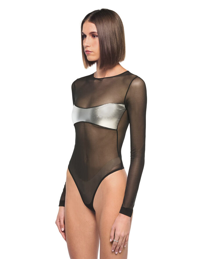 OW Collection Croc Mesh Bodysuit Black