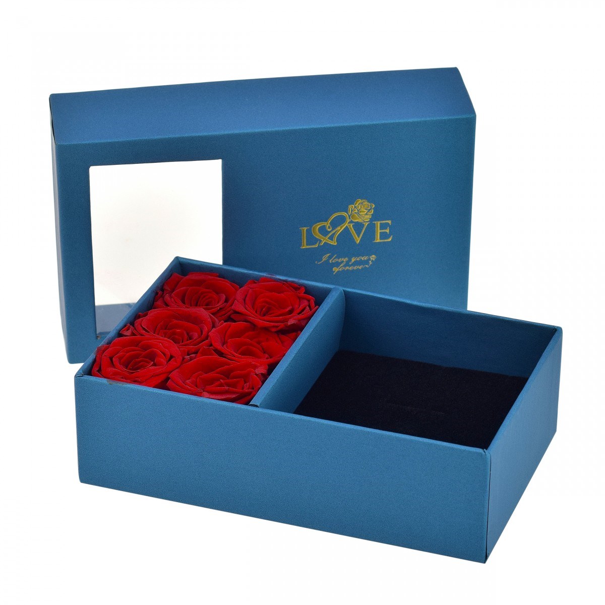Ecrin à bijou collier coeur et 6 roses éternelles rouge