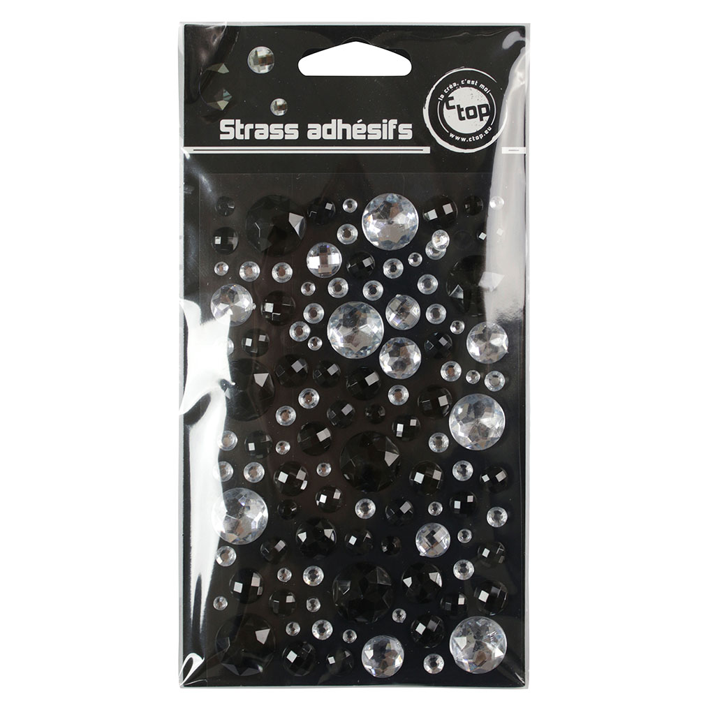 Assortiment de 106 strass ronds adhésifs noirs