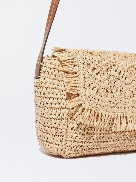 Bolsa de ombro com efeito palha - Bege