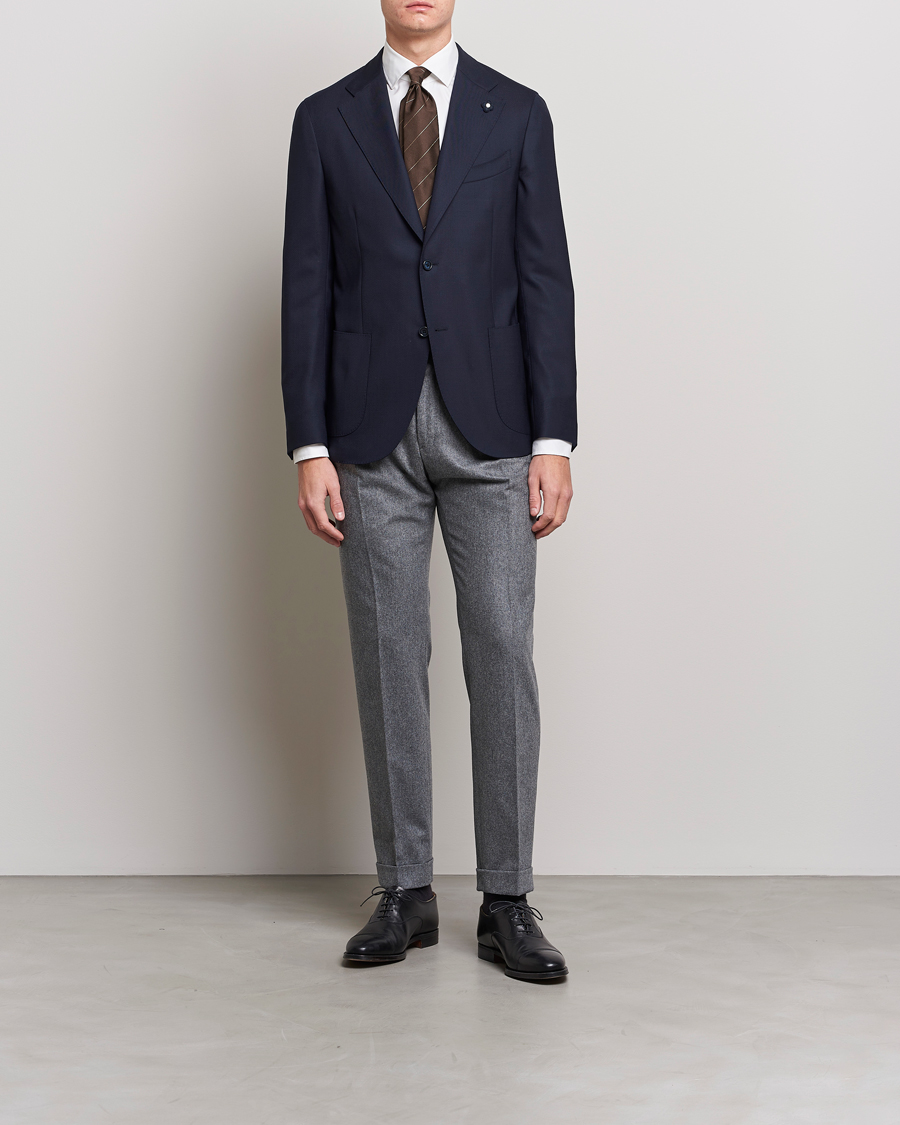 Lardini Patch Pocket Wool Blazer Navy