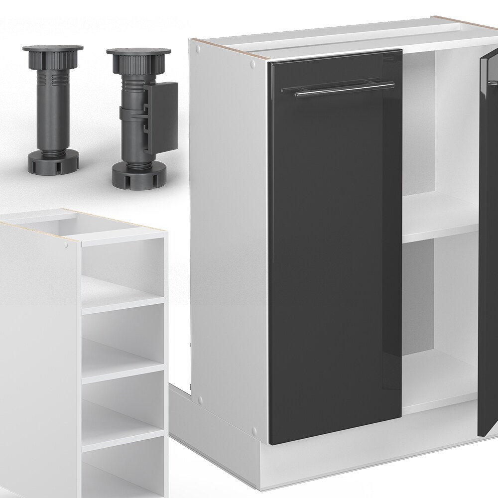 Vicco Kücheninsel Küchenblock Einbauküche Fame-Line Weiß Anthrazit 90 cm modern Hochglanz Küchen Schränke Regalunterschrank Küchenunterschrank Regalinselunterschrank Softclose-Scharnier Küchenmöbel