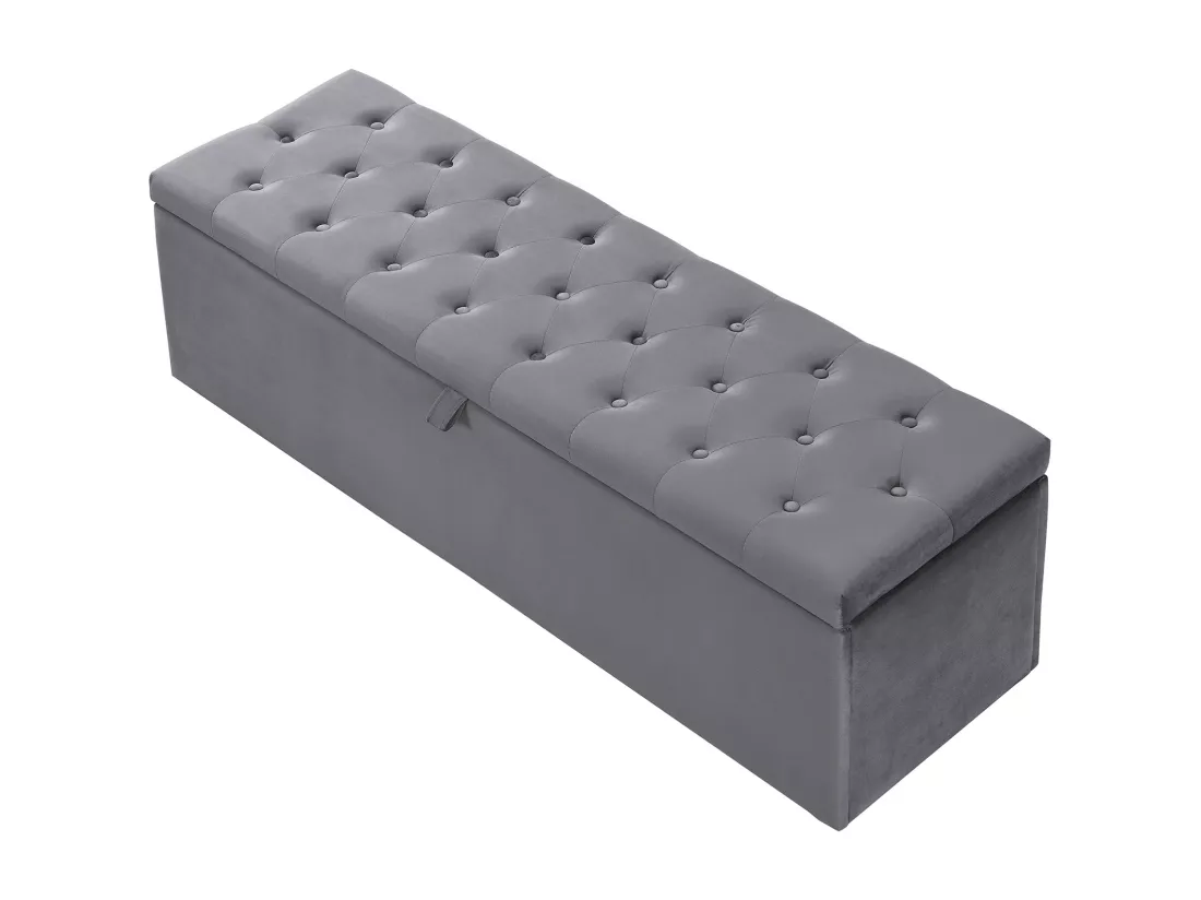 Banc coffre rembourré en velours - Gris
