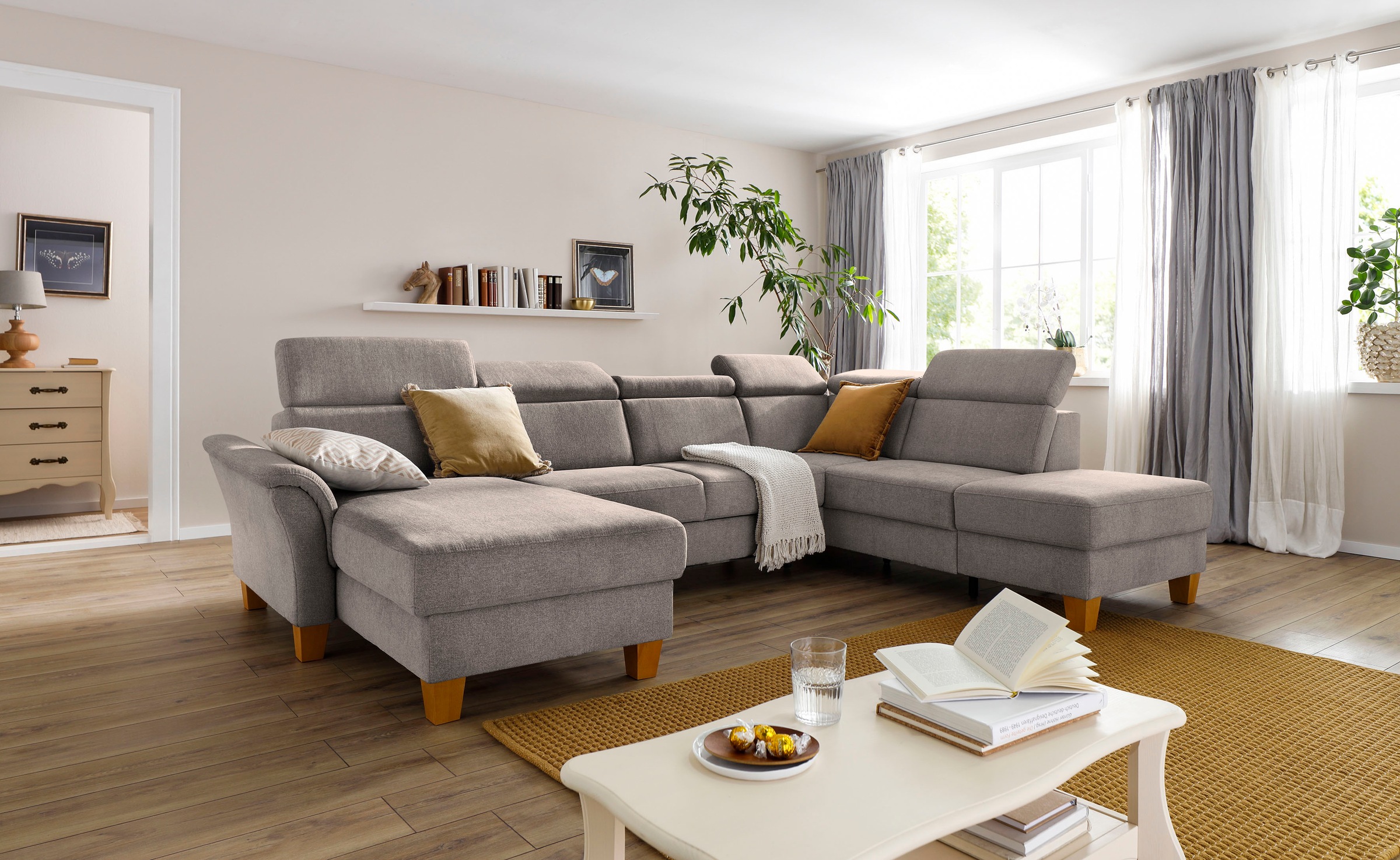 Home affaire Wohnlandschaft »Conville U-Form« Kopfteilverstellung wahlweise mit Bettfunktion und Bettkasten