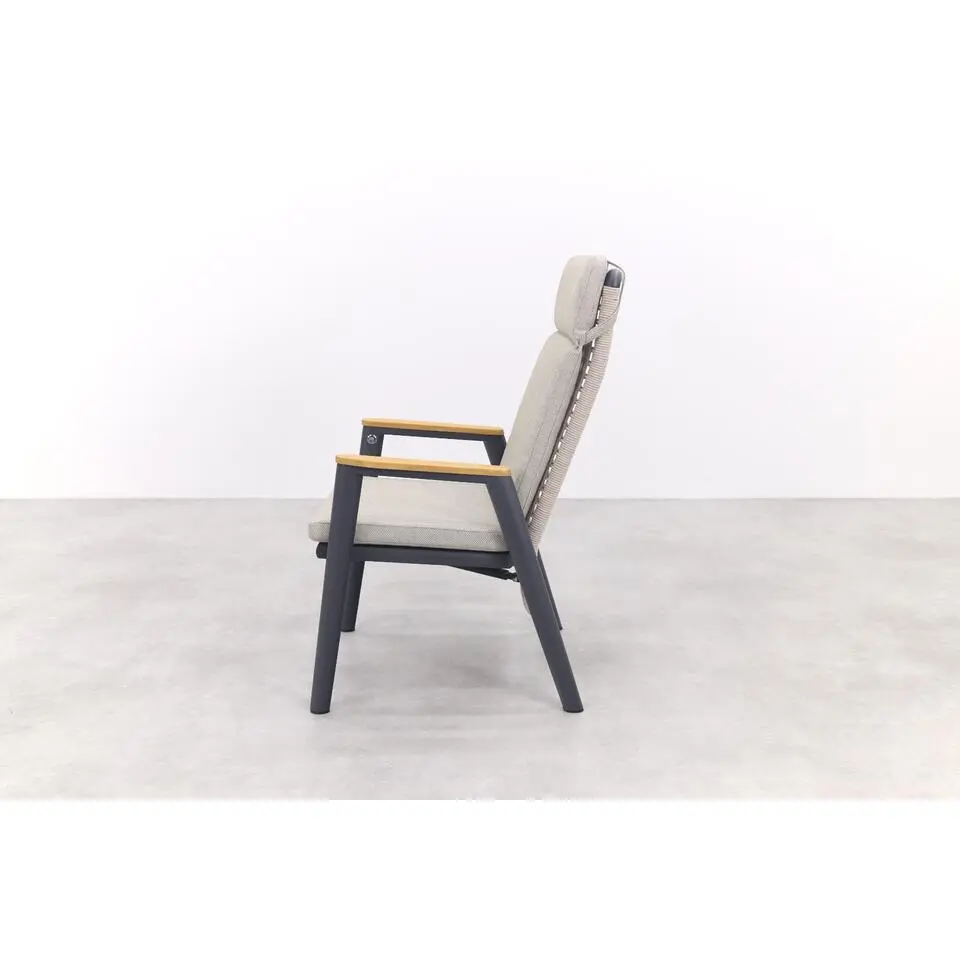 VDG Solaro verstelbare dining tuinstoel - light rope / teak arm
