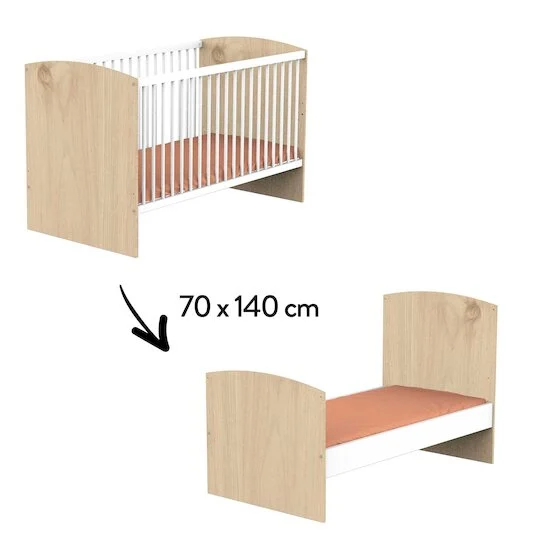 Alice Lit bébé évolutif   Blanc et bois        70 x 140 cm   de               Sauthon Baby's Sweet Home